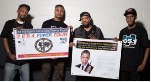 R. Fisher, Sharieff "The Fitness Sheriff," Jovonn and C. Fisher holding Presidential Message from Obama and the HAGGV Banner.​
