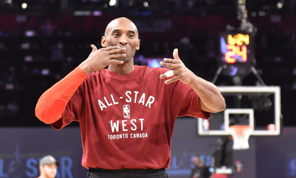 Feb 14, 2016; Toronto, Ontario, CAN; Western Conference forward Kobe Bryant of the Los Angeles Lakers (24) blows kisses before the NBA All Star Game at Air Canada Centre. Mandatory Credit: Bob Donnan-USA TODAY Sports ORG XMIT: USATSI-263808 ORIG FILE ID: 20160214_jel_sd2_052.jpg
