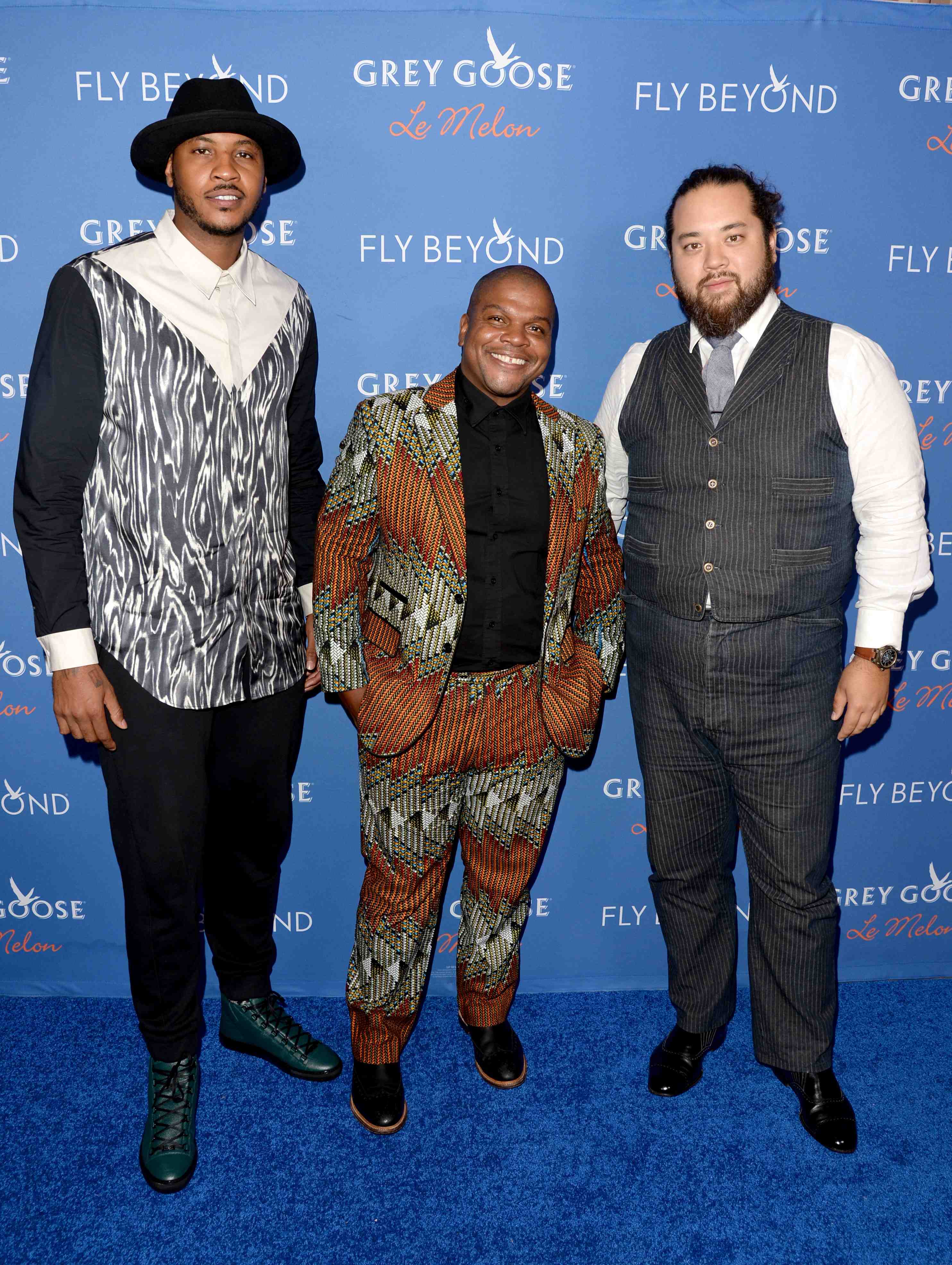 Carmelo Anthony artist Kehinde Wiley and Max Chow at Carmelo Anthony Kehinde Wiley Dinner Hosted by GREY GOOSE