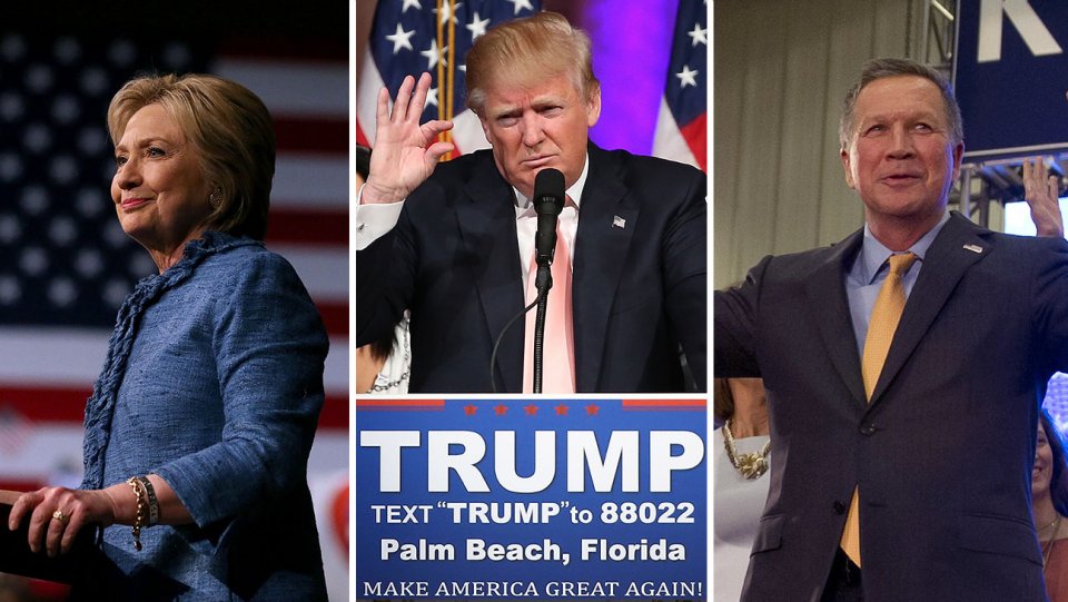 hillary clinton donald trump and john kasich split