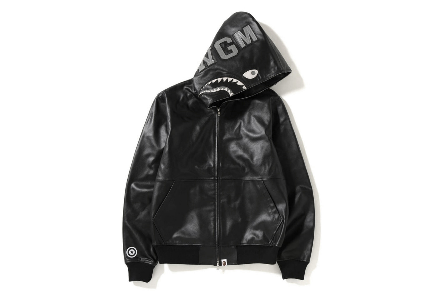 bape shark hoodie leather jacket