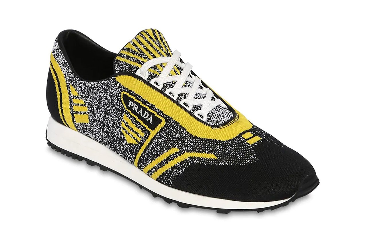 prada knit running sneakers black yellow