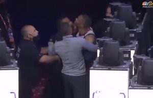 Russell Westbrook Held Back by Security After Fan Throws Popcorn at Him