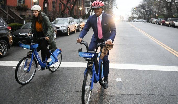 New NYC Mayor Eric Adams Bikes to His Second Day in Office