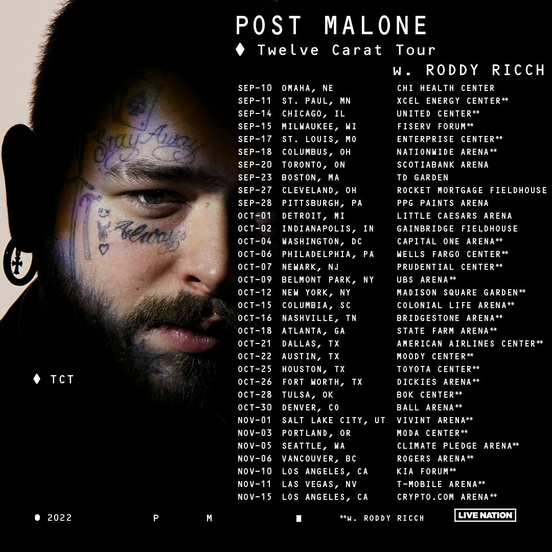 Post Malone Announces 'Twelve Carat Tour' Featuring Roddy Ricch