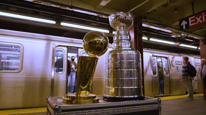 What happened when Stanley Cup met the Larry O'Brien Trophy, Commissioner's  Trophy and Philip F. Anschutz Trophy?