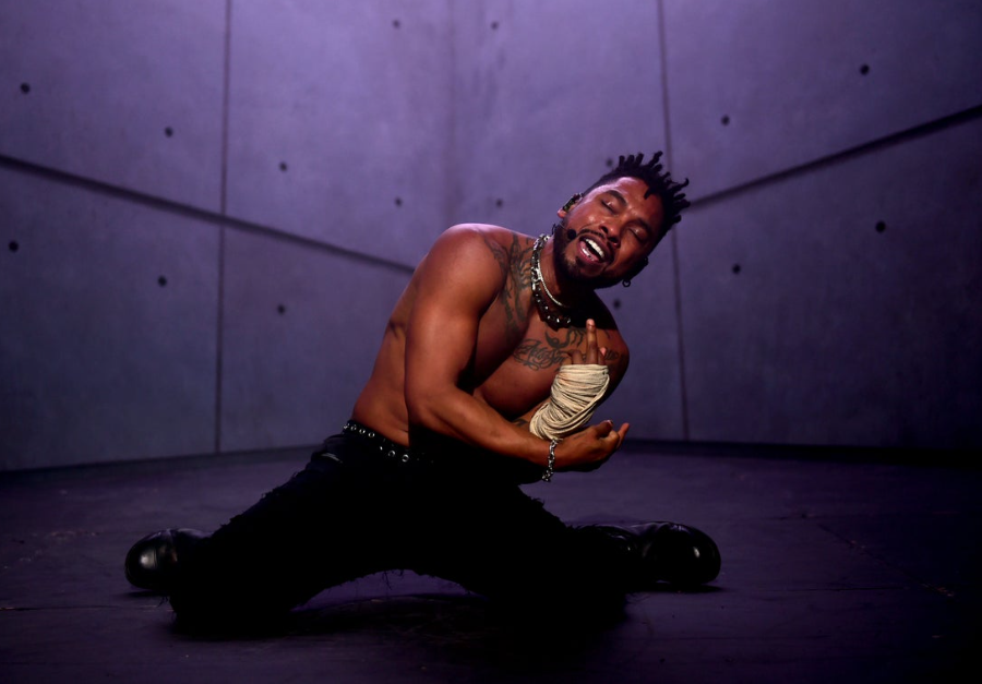 Miguel Performs During Body Suspension, Temporary Piercings Through Back Skin