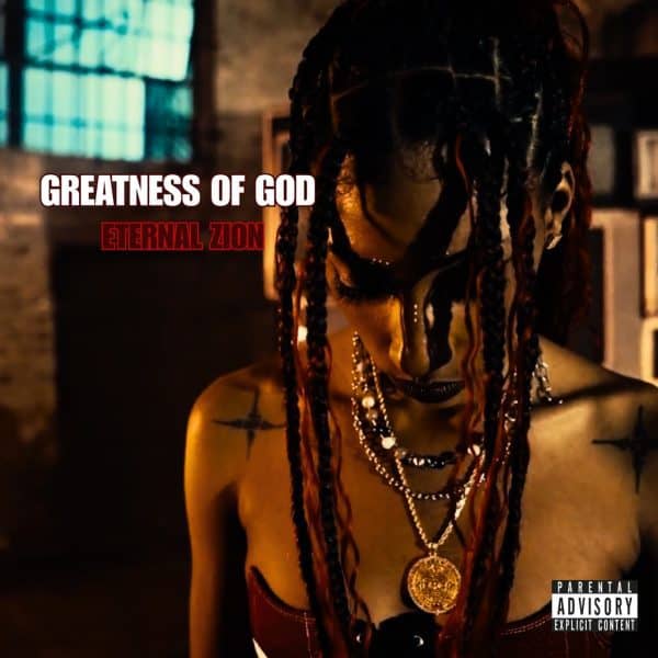 "Artistic portrait of a woman with intricate face paint, braided hair, and layered jewelry, symbolizing strength and spirituality, promoting themes of greatness and eternity in the divine.".