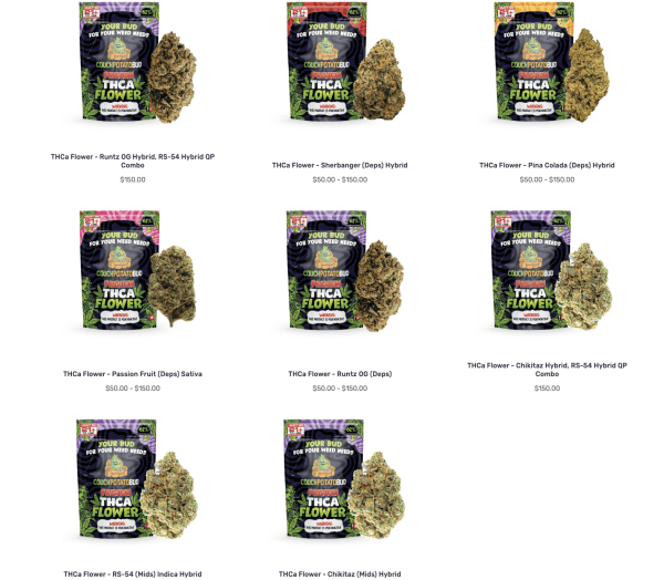 THCa Flower premium cannabis buds for weed needs, showcasing various hybrid strains with THC dominance, available for purchase at The Source.