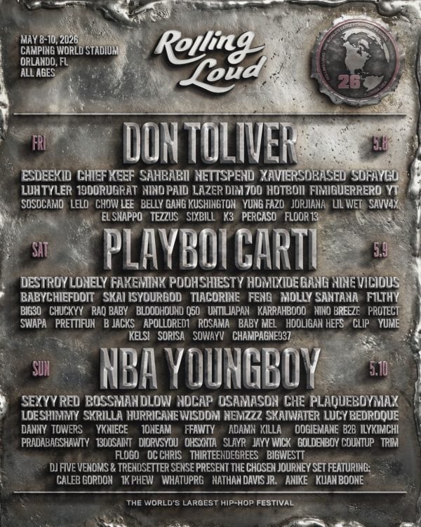Rolling Loud Announces Orlando Lineup for 2026 With Playboi Carti, YoungBoy Never Broke Again, and Don Toliver Headlining